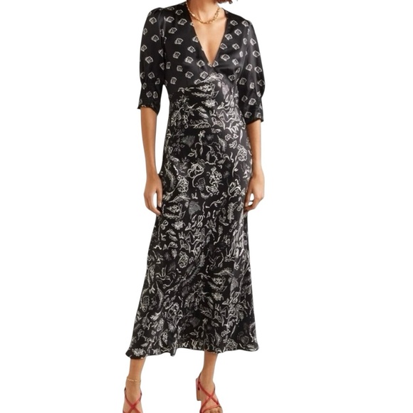 RIXO x Laura Jackson Black White Silk Maxi Dress Zadie Print Women’s SZ Medium - Picture 2 of 11